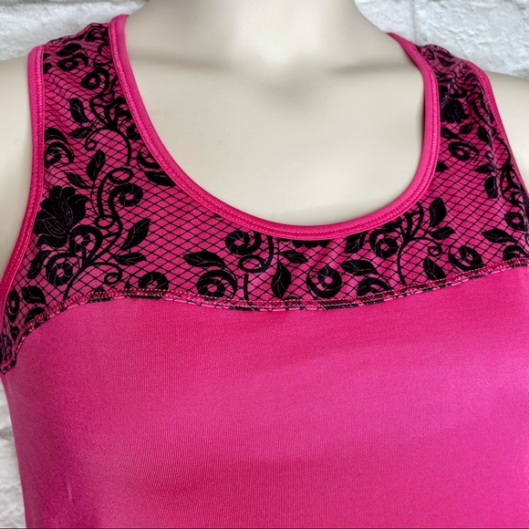 Alex + Abby Racerback Athletic Tank Top Women’s L Built-In Shelf Bra Pink Black - Picture 4 of 8